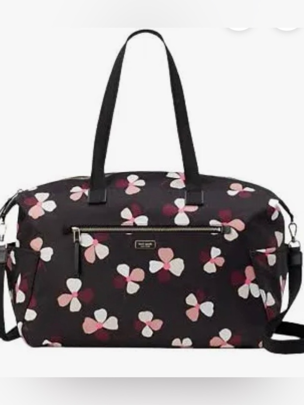 Kate Spade Dawn Dusk Buds Weekender Bag in black with pink floral